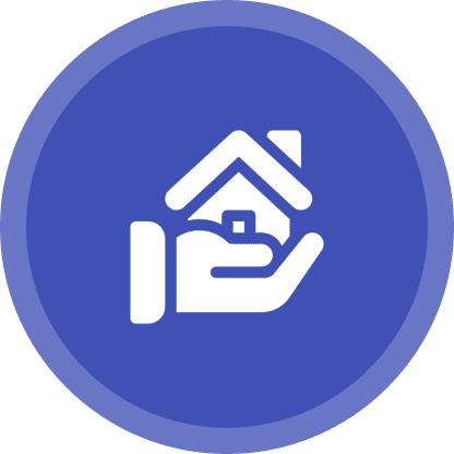 Icon of a hand holding a house inside a blue circle.